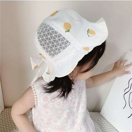 Spring Summer Baby Hat Fruit Print Bucket Hat Cute Big Bowknot Girls Boys Sun Hat Breathable Toddler Kids Fisherman Hat