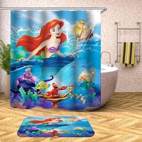 35Cartoon Mermaid Shower Curtain Sea World Waterproof Bath Curtains for Bathroom Bathtub Bathing Cover Large Wide 12pcs Hooks