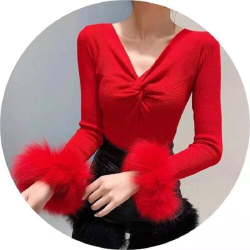 Knitted Sweater Spring Autumn Pullovers New Womens Fashion Knitwear Long Sleeve Sexy V-neck Slim Jumpers Ladies Sweater