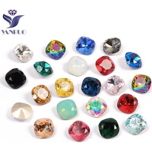 YANRUO 4470 Cushion Cut Sew On Rhinestones Glass Strass Crystal Pointed Back DIY Sewn Stones Accessories For Clothes