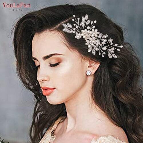 YouLaPan HP346 Fashion Pearl Crystal Hair Combs Wedding Hair Accessories Handmade Rhinestone Wedding Tiara with Veil and Comb