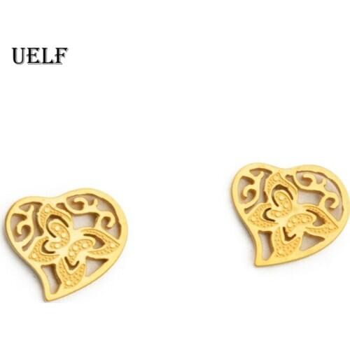 Uelf Female Heart Stud Earring Stainless Steel Earrings For Women Gift jewelry Pendientes Mujer
