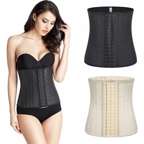 Latex Waist Trainer Women Shapers Bustier 25 Steel Bone Corset Hook Tummy Control Shapewear Fat Burning Waist Cincher Plus Size