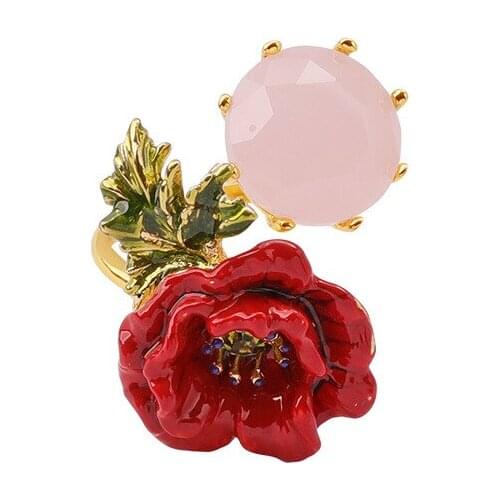 European and American Fashion Trend Personality Fresh and High Quality Red Enamel Glaze Flower Ring Female Simple Open Ring