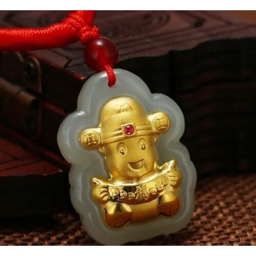 Gold inlaid jade 3D Hetian jade inlaid gold foot Jin Ran He Tianyu Gem small fortune jade pendantH16