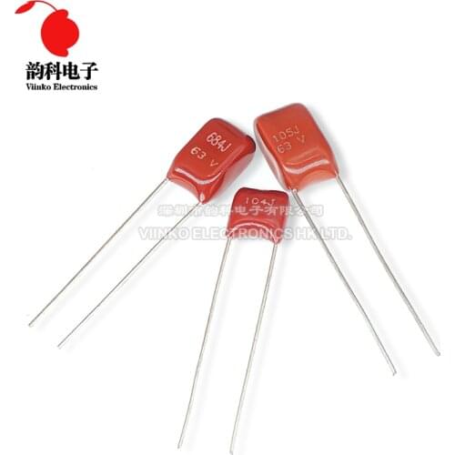 10pcs Metallized Polypropylene Film Capacitor 63V 104 105 684 474 5MM 1UF 0.68UF 0.47UF 0.1UF 105J 684J 474J 104J CBB Capacitors