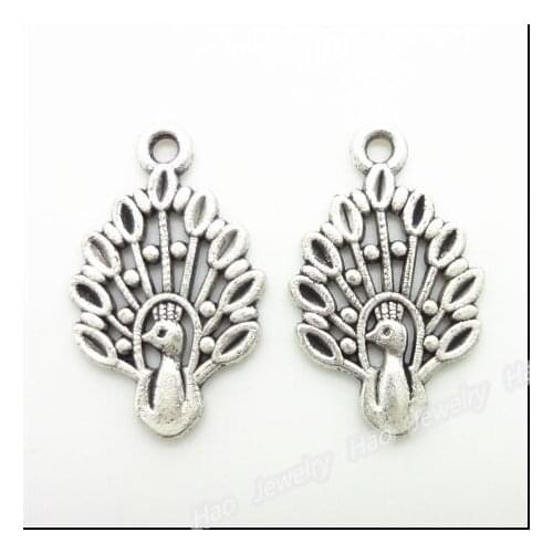 100 pcs Vintage Charms Peacock Pendant Antique silver Fit Bracelets Necklace DIY Metal Jewelry Making