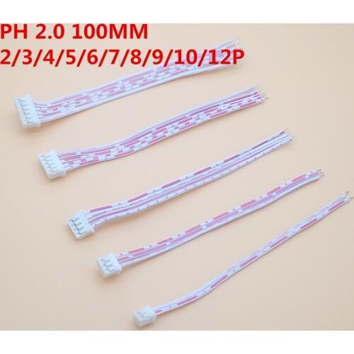 20Pcs JST PH 2.0mm 2/3/3/4/5/6/7/8/10P Female Connector Plug Cable 10cm Length Single-headed Red White Wire