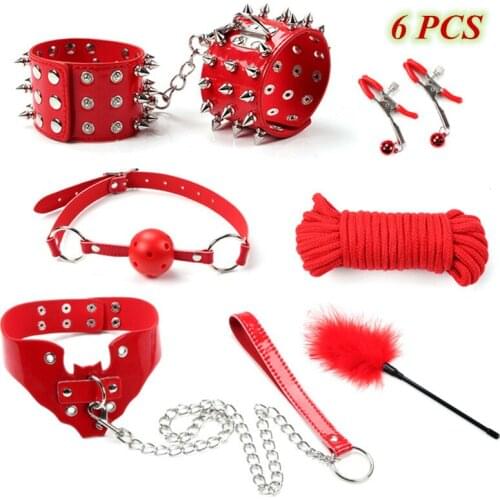 2021 Sex Handcuffs Collar Whip Gag Nipple Clamps Gothic Punk BDSM Bondage Set Rope Erotic Adult Sex Toys For Woman Couples