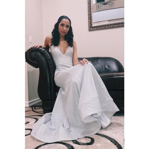 Glitter Mermaid Prom Dress 2021 Spaghetti Straps V Neck Lace-up Back Evening Formal Party Dress