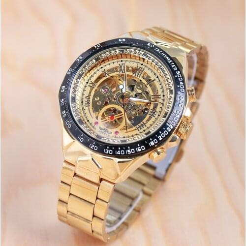 Winner Mechanical Sport Design Bezel Golden Watch Mens Watches Top Brand Luxury Montre Homme Clock Men Automatic Skeleton Watch