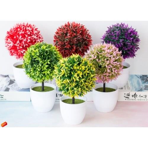 Artificial Round Flower Grass Ball Potted Bonsai Home Bedroom Desktop Decor Fake Plants Bonsai Chrismtas Halloween Party Supply