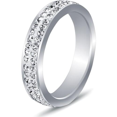Mix Size 6/7/8/9# Free Shipping Wholesale Fashion Stainless Steel Ring Double White Lines(thin) Crystal Jewelry