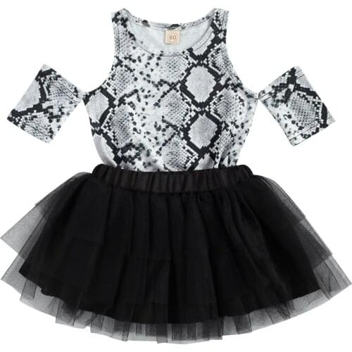 1-6Y Fashion Childrens Clothes Sets Girls Snakeskin Print Off Shoulder T Shirts Tops Lace Tutu Skirts 2pcs Outfits