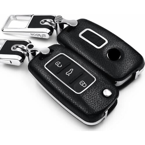 Leather Flip Car Key Case for VW Volkswagen Polo Golf Passat Beetle Caddy T5 Up Eos Tiguan Seat For Skoda Remote Fob Cover