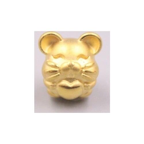 Fine Pure 999 24K Yellow Gold Bead 3D Tiger DIY Pendant Men Women Lucky Gift 1.1g / 12*12mm