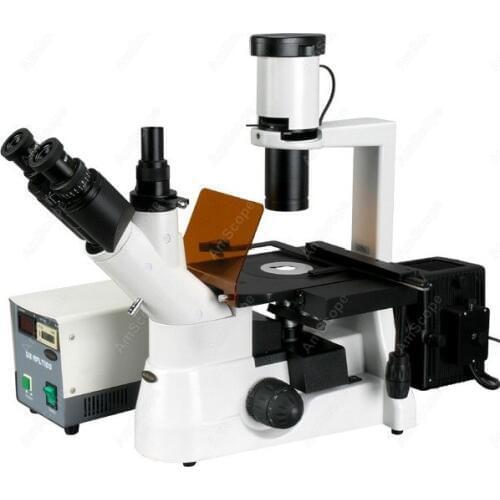 Culture Fluorescent Inverted Microscope--AmScope Supplies 40x-600x Plan Phase Contrast Culture Fluorescent Inverted Microscope