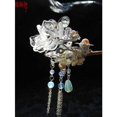 Ice Peach Blossom White Petal Colored glaze classical hair stick vintage original handmade hanfu costume hair stick