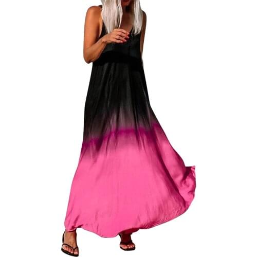 Summer Maxi Dresses For Women 2021 Women Summer V-neck Gradient Plus Size Print Loose Sleeveless Long Dress Vestido De Mujer