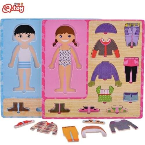 Best Cartoon Wooden Toy clothes Change Puzzle Toys changing clothes puzzle Kids Learning Educational Toys For Children Funny Set