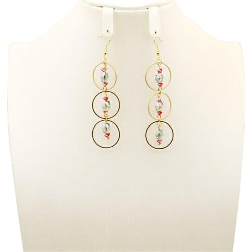 Retro small DESIGN HANDMADE BEADED EARRINGS medium length simple fashion ring buckle design Earrings