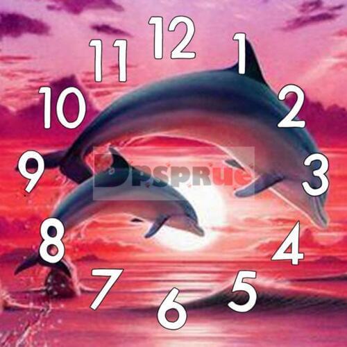 Dpsprue 5D Diamond Painting Kit With Clock Cross stitch Full Square Round Diamond Embroidery Mosaic Cute Animal Dolphin Gift