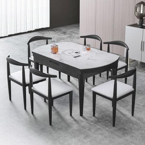 Nordic dining table and chair combination modern simple foldable retractable small household electromagnetic stove dual purpose