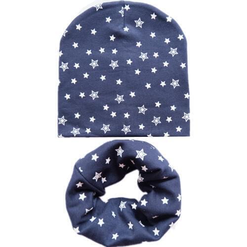 Autumn Children Hat Set Cotton Baby Hat Scarf 2Pcs/Set Spring Star Print Children Caps Scarves Boys Girl Warm Beanie Collar Set