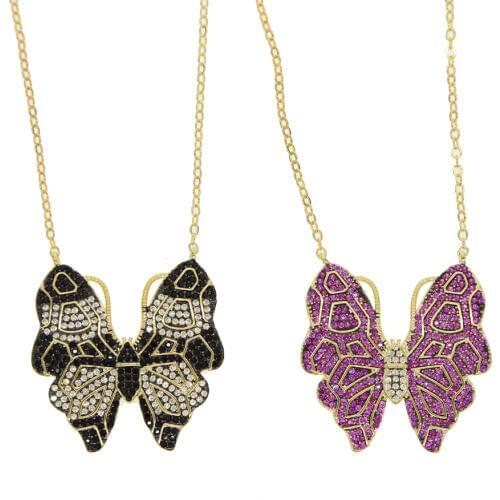 2019Fashion sparking cz Butterfly Pendant Necklace Sweater Chain Necklace gold color delicate cute animal necklace Drop Shipping