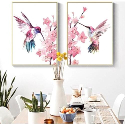 Hummingbird Prints poster Hummingbirds on The Sakura Wall Art Cherry Blossom for The Girl Kindergarten Artist Residence canvas