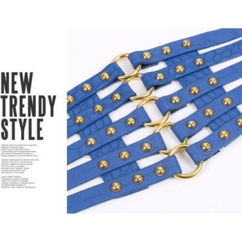 Punk Style Belt Ladies PU Leather Rivets Elastic Strap Women Hollow Out Wide Band Fashion Slimming Belts for Dress Coat