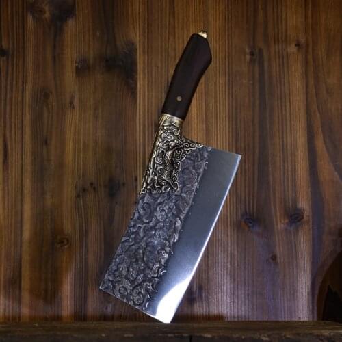 9" Professional Chinese Handmade Knife High Carbon Steel Ultra Sharp Slicing Cleaver Chopping Kitchen Knives Copper Kirin Decor
