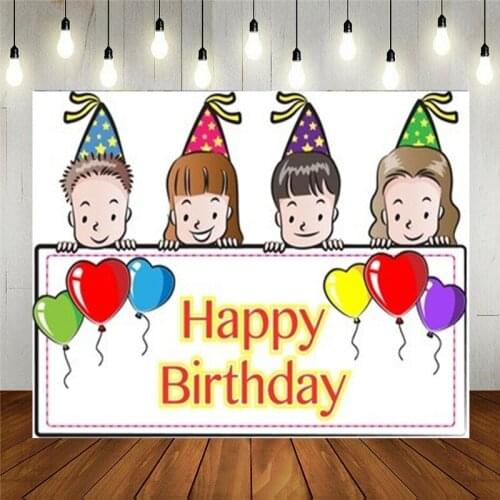 Photo Studio Props Vinyl Photography Backdrop For Kids Birthday Party Decoration Happy Boy And Girl Behind The White Board