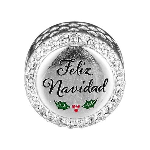 Feliz Navidad Dangle Charm Authentic 925 Silver Jewelry Fits Beads Bracelets & Necklaces DIY Fashion Female Jewelry Charm