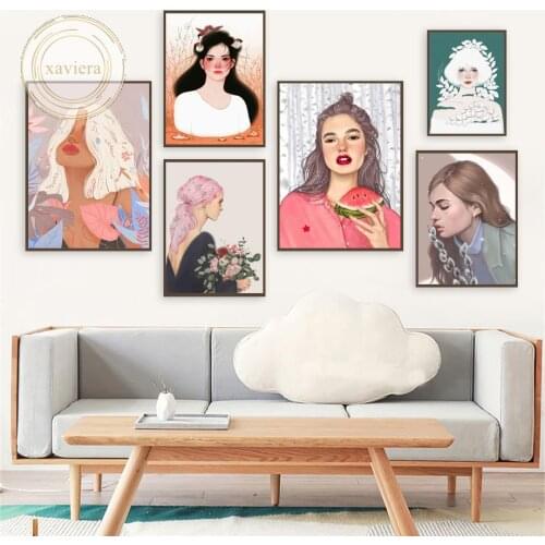 Nordic Vogue Girls Portrait Art Posters and Prints Beauty Canvas Paintings Modern Fashion Pictures Home Decoration Living Room