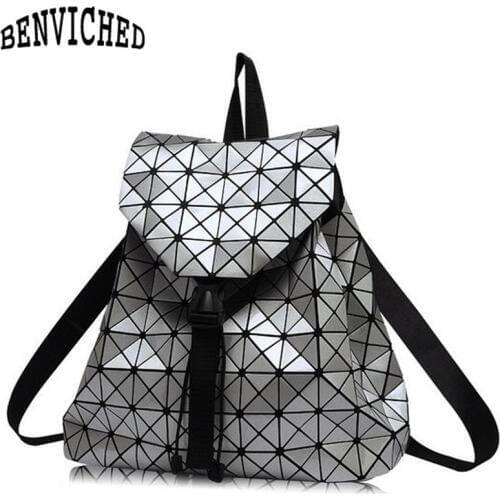 Diamond Lattice Backpacks Folding Portable Fashion Women Daily Bags Backpack New 2021 Geometric Joint Rucksack Girls School Bag