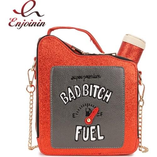 Fun Gasoline Bottle Design Crossbody Bag for Women Purses and Handbags Shoulder Chain Bag Glittery Clutch Female Novelty Handbag