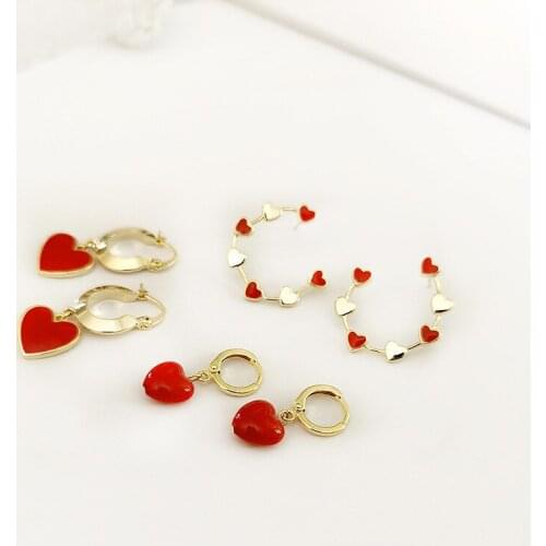 U-Magical Korean Fashion Red Love Heart C Shape Hoop Earring for Women Circle Irregular Enamel Gold Metal Earring Jewellery