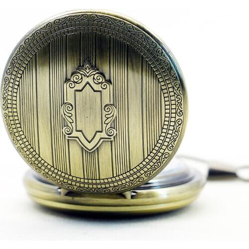 Vintage Bronze Shield Mechanical Pocket Watch Roman Numbers Dial Skeleton Clock Mens Gift