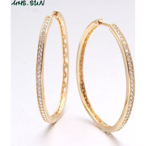 MHS.SUN Women Round Big Hoop Earring Fashion Zircon Loop Earrings Gold/silver Color Ear Jewelrty Trendy Circle Design 1Pair