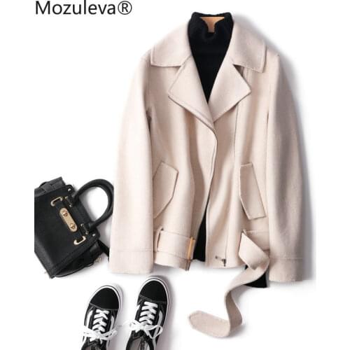 Mozuleva 2020 autumn and winter Wool Zippers Turn-down Collar women coats Regular Solid Pockets women wool coat and jack