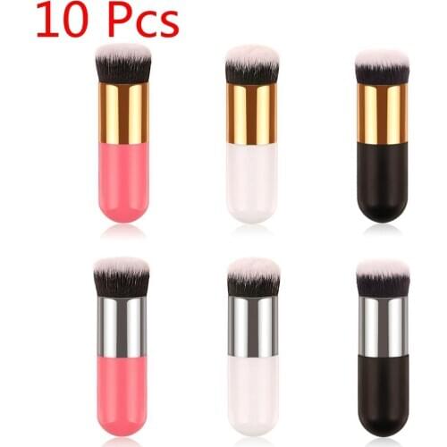 10 pcs Foundation Brush Chubby Makeup Brush Kabuki Travel Powder Brush for Blending Liquid Cream or Powder Makeup Tool Wholesal