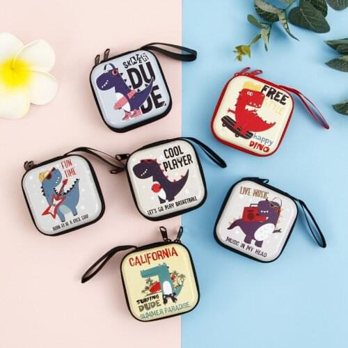 12Pc/Lot New Square Cute Cartoon Dinosaur Round Tin Iron Gift Box/ Mini Pouch / Metal Case/Animal Coin Storage Headset Bag