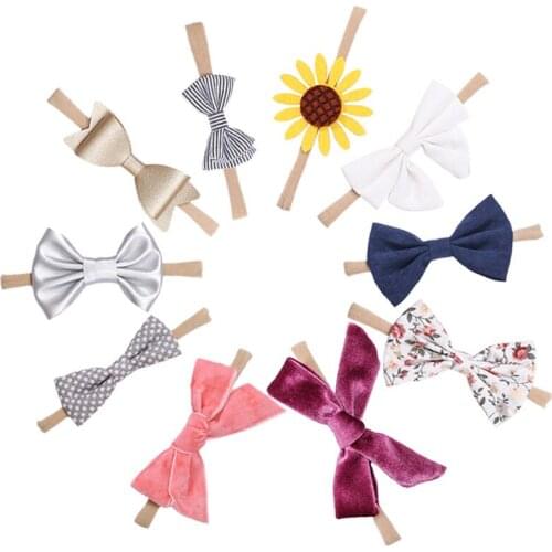 2019 Knot Bows Nylon Headbands 10pcs/pack Toddler Baby Girls Elastic Stretchy Hairbands Leather Cotton hair accessories