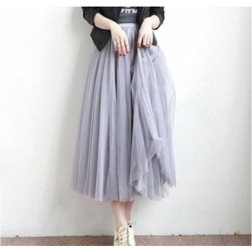 2021 Summer Tulle Skirts Womens Midi Pleated Skirts Black Tulle Skirt Women Spring Fashion Elastic High Waist Mesh Tutu Skirts