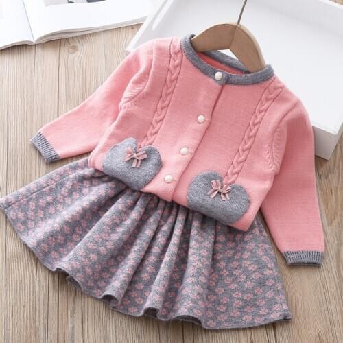 2021 Baby Girl Fashion Clothing Set Cute Bow Sweaters+plaid Dress,girls Infant Elegant Clothes Sets Children Party Birthday Wear