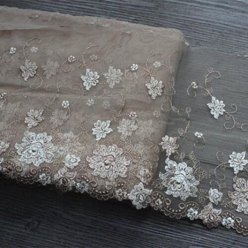 2Y/Lot Embroidered Tulle Lace Trim ~Khaki+Beige~ Sewing Fabric Clothing Accessories