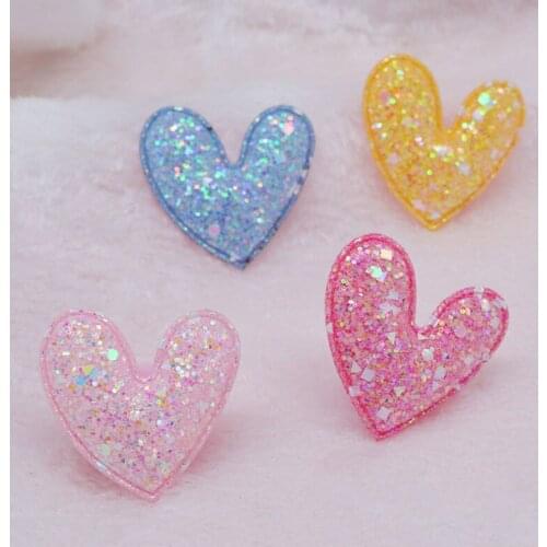 40Pcs/LOT 4.8*4.5CM Glitter Shiny Heart Padded Appliques For DIY Handmade Children Hair Clip Accessories Patches