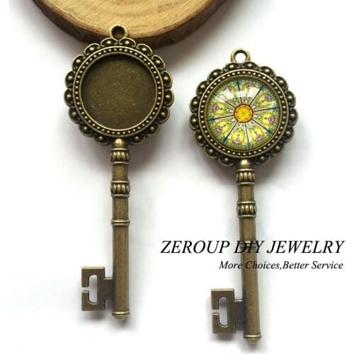 5pcs/lot 20mm Necklace Pendant Setting Antique Bronze Silver Glass Cabochon Blank Base Supplies for Jewelry Finding T283