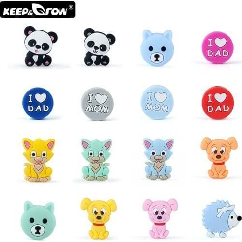 Keep&Grow 5pcs Mini Cartoon Silicone Beads Baby Teether Bead Pearl Silicone Teething Toys DIY Pacifier Clips Chain Baby Products